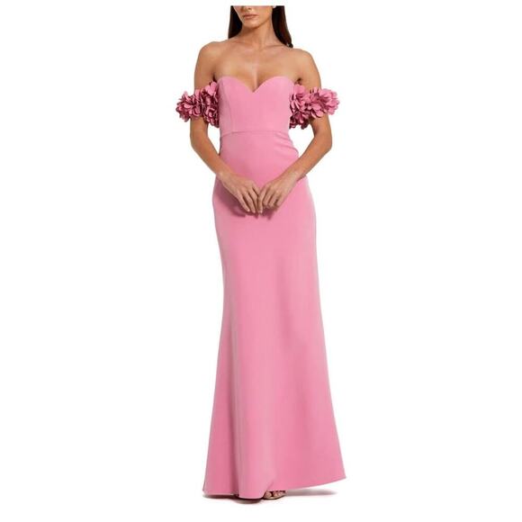 Mac Duggal Women’s Size 8 Medium Rose Crepe 3D Flower Off-The-Shoulder Gown NWT - Picture 1 of 10